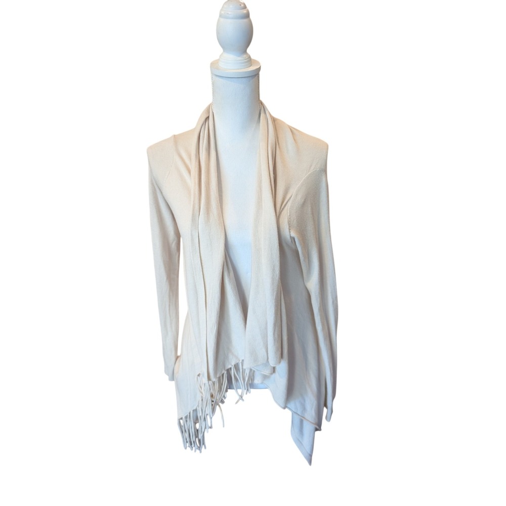 NWT Love Stitch Cardigan Sweater Cream Draped Fringe Open Front Size M Boho
